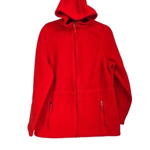 LL Bean Oranage Fleece Full Zip Hoodie Jacket Women's Size Medium Pockets Hooded